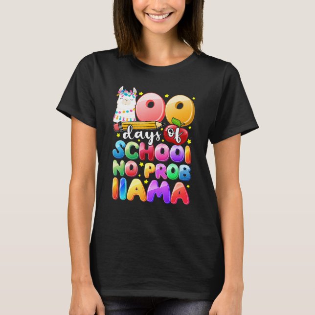 Camiseta 100 Days of School No Probllama Llama Gift Kids Gi (Frente)