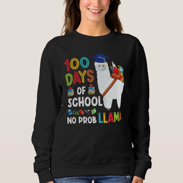 Camiseta 100 Days Of School No Probllama Llama Happy 100th  (Frente)