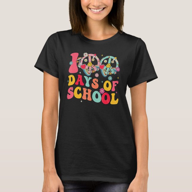 Camiseta 100 Days Of School Peace Sign Love 60s 70s Tie Dye (Frente)