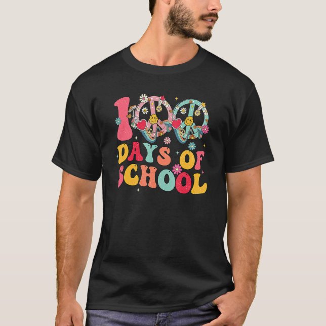 Camiseta 100 Days Of School Peace Sign Love 60s 70s Tie Dye (Frente)