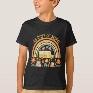 Camiseta 100 Days Of School Rainbow Bus Teacher Student 100