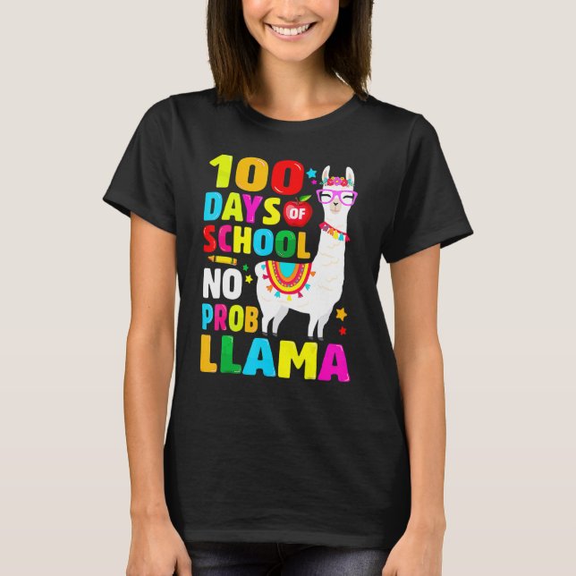 Camiseta 100 Days Of School Shirt No Probllama Llama 100th  (Frente)