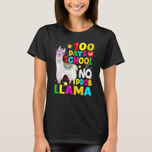 Camiseta 100 Days Of School Shirt No Probllama Llama 100th  (Frente)