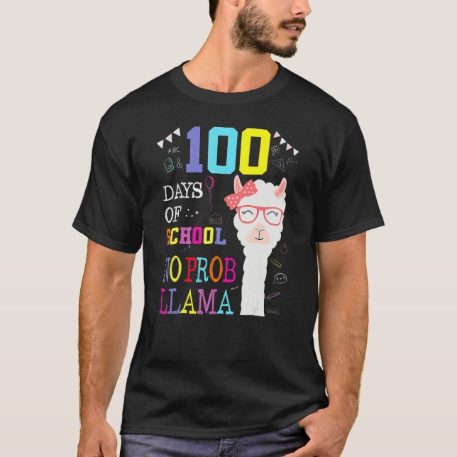 Camiseta 100 Days Of School Shirt No Probllama Llama 100Th  (Frente)