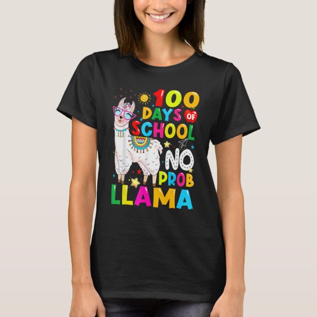Camiseta 100 Days Of School Shirt No Probllama Llama Funny  (Frente)