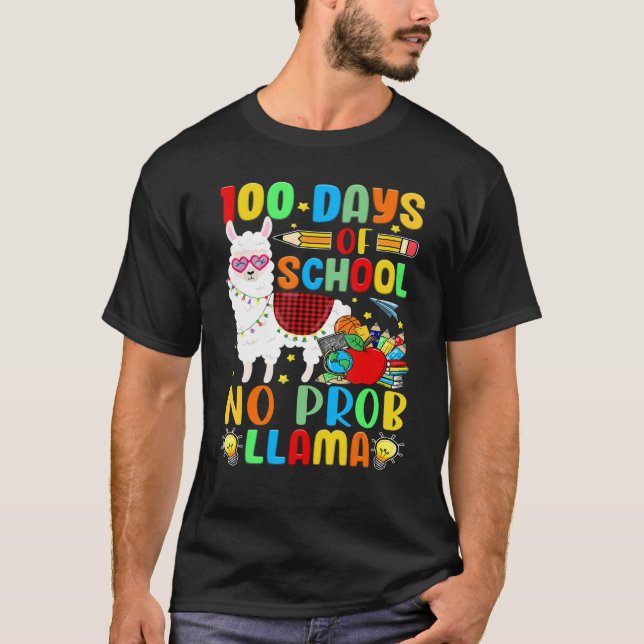 Camiseta 100 Days of School Shirt No Probllama Llama Plaid  (Frente)