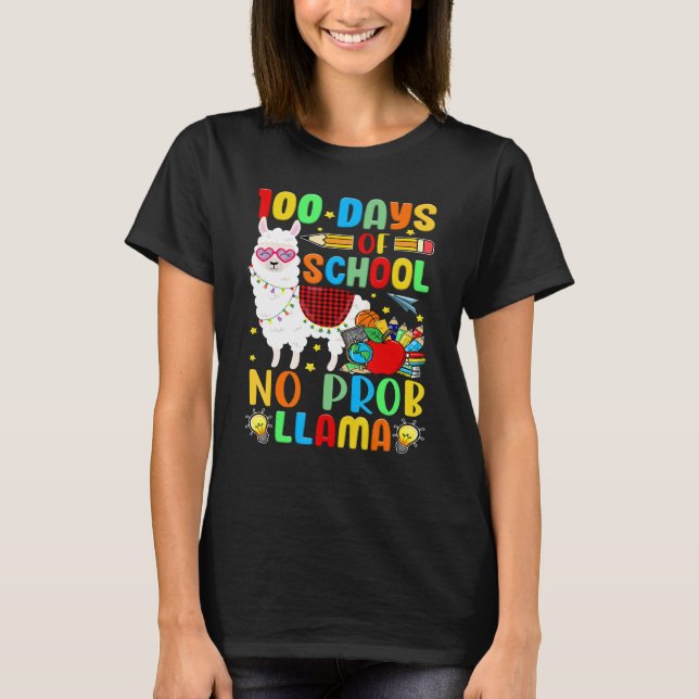 Camiseta 100 Days of School Shirt No Probllama Llama Plaid  (Frente)
