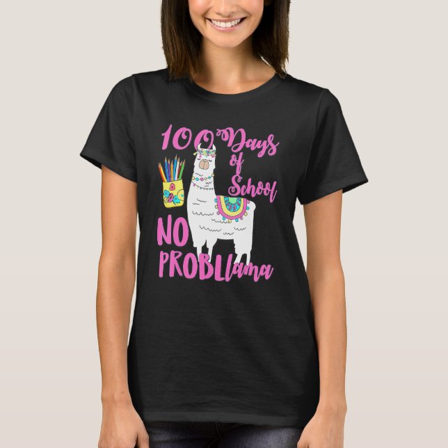 Camiseta 100 Days Of School Tees No Probllama Llama 100th D (Frente)
