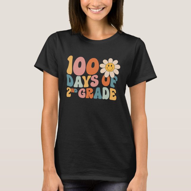 Camiseta 100 Days Of Second Grade Teacher Groovy 100th Day  (Frente)