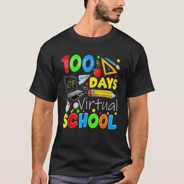 Camiseta 100 Days Of Virtual School Funny 100th Day Of Scho (Frente)