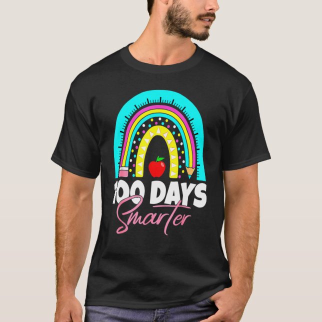 Camiseta 100 Days Smarter Funny 100th Day Of School Rainbow (Frente)