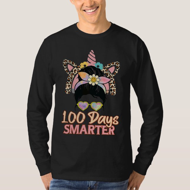 Camiseta 100 Days Smarter Girls Messy Bun Hair 100th Day Of (Frente)