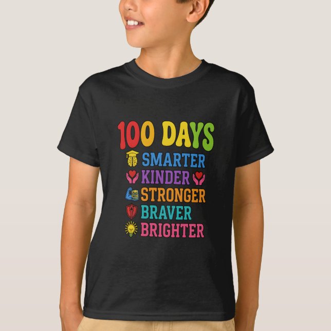 Camiseta 100 Days Smarter Kinder Braver Brighter School (Frente)