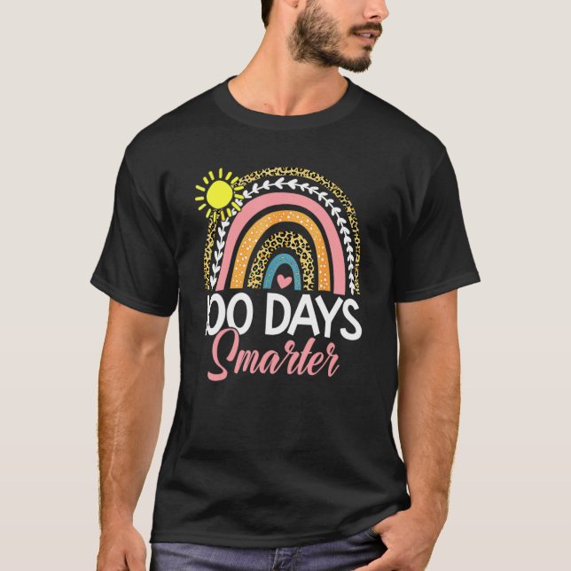 Camiseta 100 Days Smarter Rainbow Leopard Happy 100th Day O (Frente)