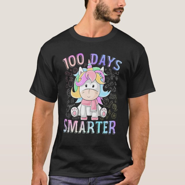 Camiseta 100 Days Smarter Unicorn Happy 100th Day Of School (Frente)