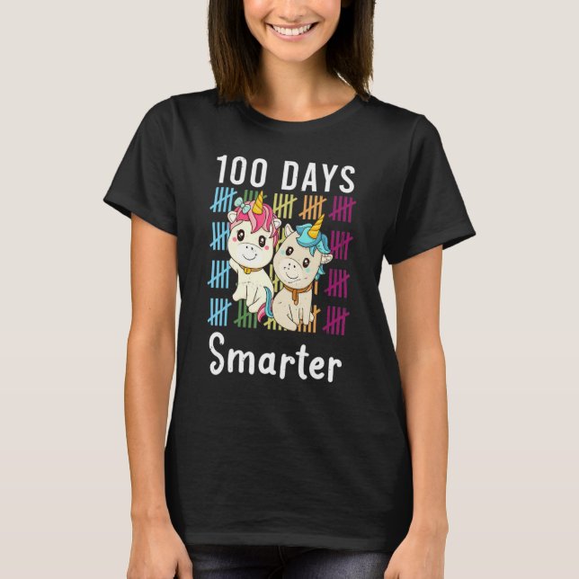 Camiseta 100 Days Smarter Women Girls Unicorn 100th Day Of  (Frente)