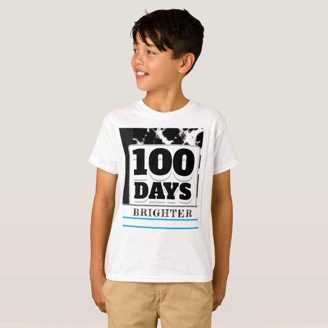 Camiseta 100 dias Brighter 100º dia da escola Black White (Frente Completa)