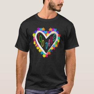 Camiseta 100 Dias Coração 100º Dia De Aula Professor Autism