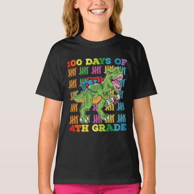 Camiseta 100 Dias Da Escola T Rex Do 4º Ano (Frente)