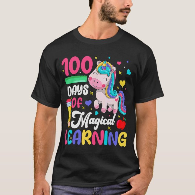 Camiseta 100 Dias De Aprendizagem Mágica 100.º Dia Da Escol (Frente)