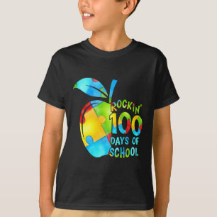 Camiseta 100 Dias De Autismo Awa Da Apple Quebra-cabeça Da 
