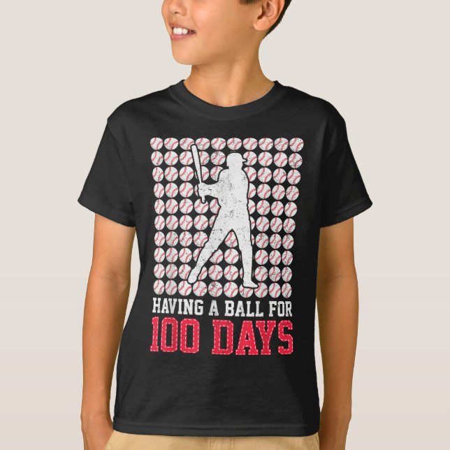 Camiseta 100 Dias De Basebol Escolar 100.º Dia Para Rapazes (Frente)