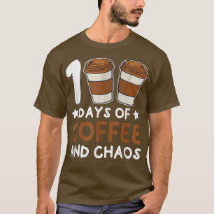 Camiseta 100 dias de Café e Caos Engraçado Professor Engraç