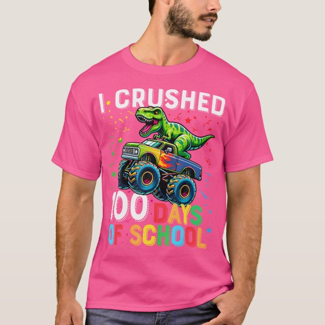 Camiseta 100 Dias De Caminhão De Monstro Escolar 100.º Dia  (Frente)