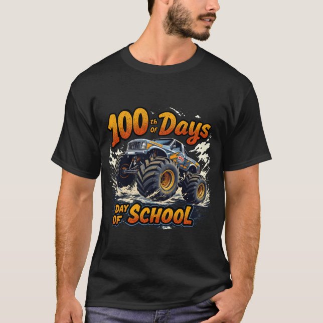 Camiseta 100 dias de caminhonete de monstro escolar 100º di (Frente)