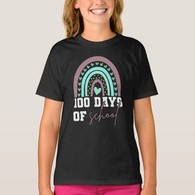 Camiseta 100 dias de celebração escolar Cute Rainbow (Frente)