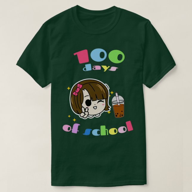 Camiseta 100 Dias de Chá de Bolha de Escola Chocolate (Frente do Design)