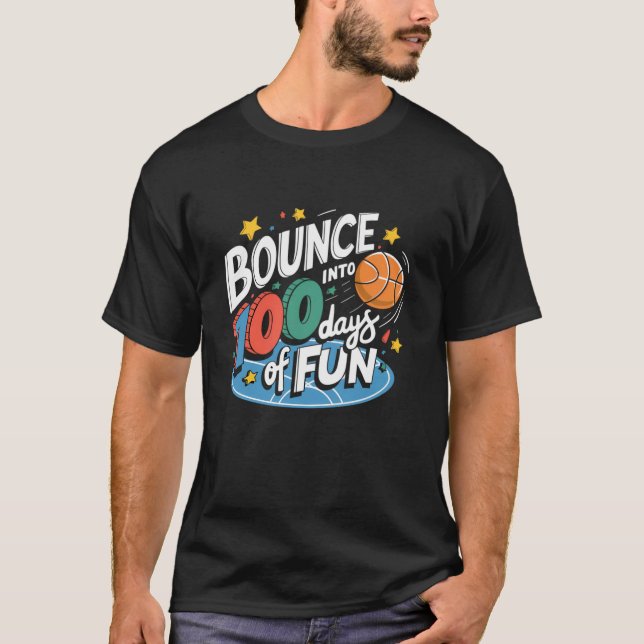 Camiseta 100 dias de diversão no basquete 100º dia de futeb (Frente)