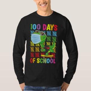 Camiseta 100 Dias De Ensino Dinossauro T Rex Vestindo Másca