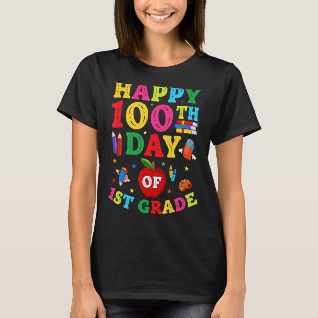 Camiseta 100 dias de escola 1rua crianças Meninas 100 (Frente)