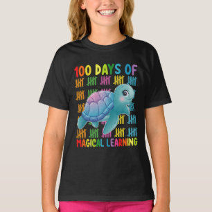 Camiseta 100 Dias De Escola De Tartaruga De Aprendizado Mág