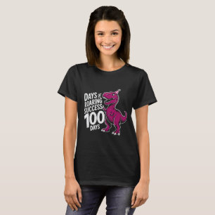 Camiseta 100 Dias de Escola Desenho de T-Rex Dinossauro Ros