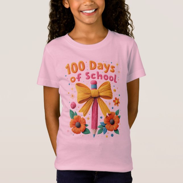Camiseta 100 dias de escola - Design de lápis floral (Frente)