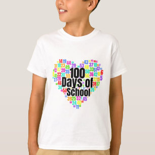 Camiseta 100 Dias De Escola - Design de Números No Coração