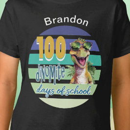 Camiseta 100 Dias de Escola Dinossauro Monograma de Aluno