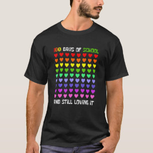 Camiseta 100 Dias De Escola E Ainda Amando Corações Chá
