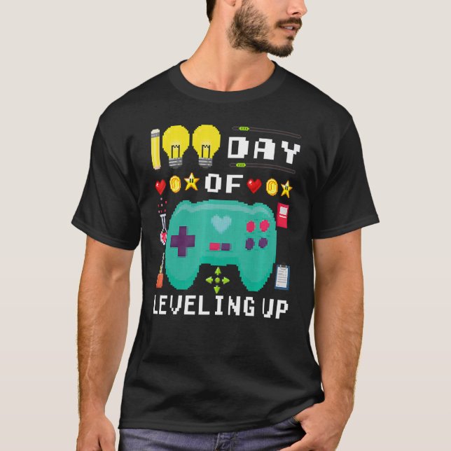 Camiseta 100 dias de escola elevando o vídeo game 100º D (Frente)