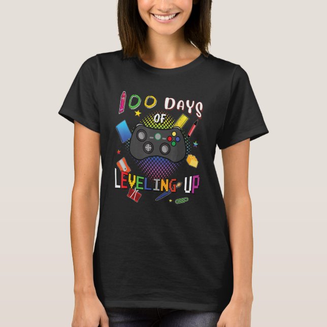 Camiseta 100 dias de escola elevando o vídeo game 100º D (Frente)
