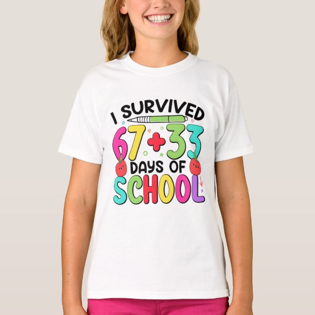 Camiseta 100 Dias de Escola Eu Sobrevivi 6733 (Frente)