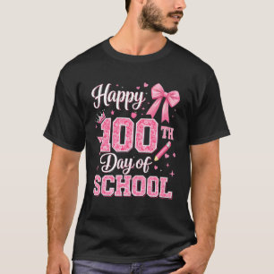 Camiseta 100 Dias de Escola Feliz 100º Dia Laço Coquette Fl