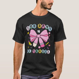 Camiseta 100 Dias de Escola Laço Cor-de-Rosa Fofo Professor