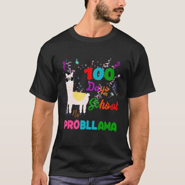Camiseta 100 dias de escola Lama sem problema Alpaca Cute (Frente)