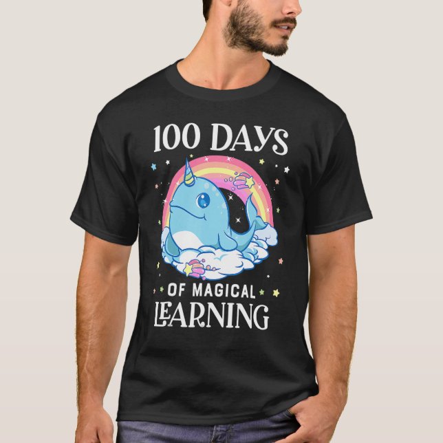 Camiseta 100 Dias De Escola Narwhal Unicórnio Meninas 100º  (Frente)