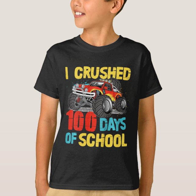Camiseta 100 Dias De Escola Para Crianças Rapazes Monstro T (Frente)