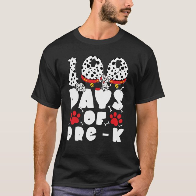 Camiseta 100 Dias de Escola Pré k Dálmata Cães Crianças 100 (Frente)