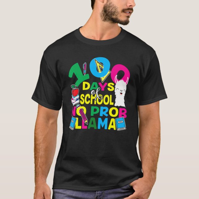 Camiseta 100 Dias De Escola Sem Prob-llama Llama Professor  (Frente)